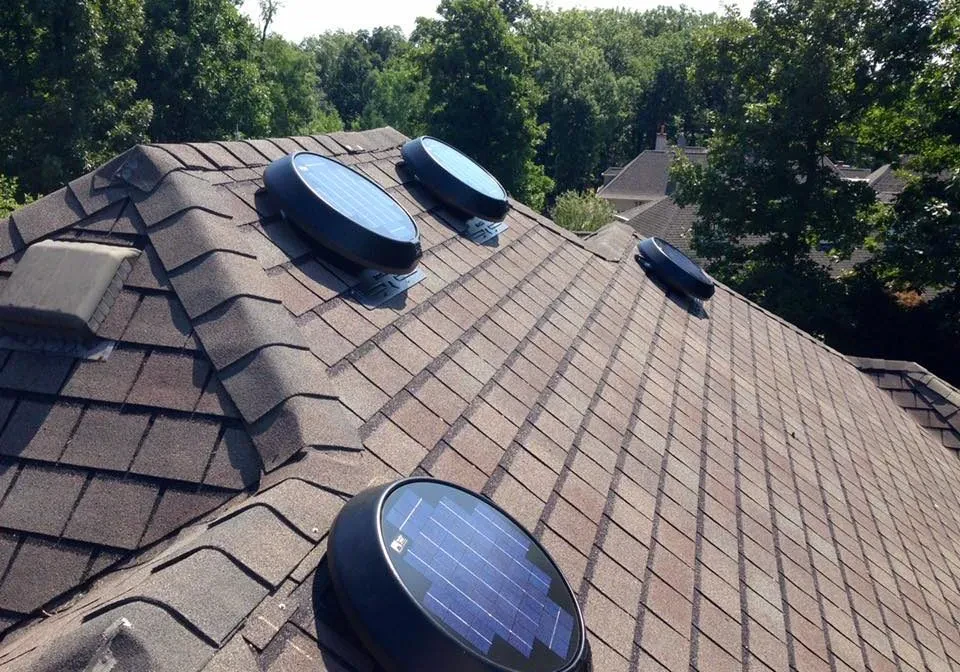 Solar attic fan installed on the roof of a Dallas-Fort Worth home