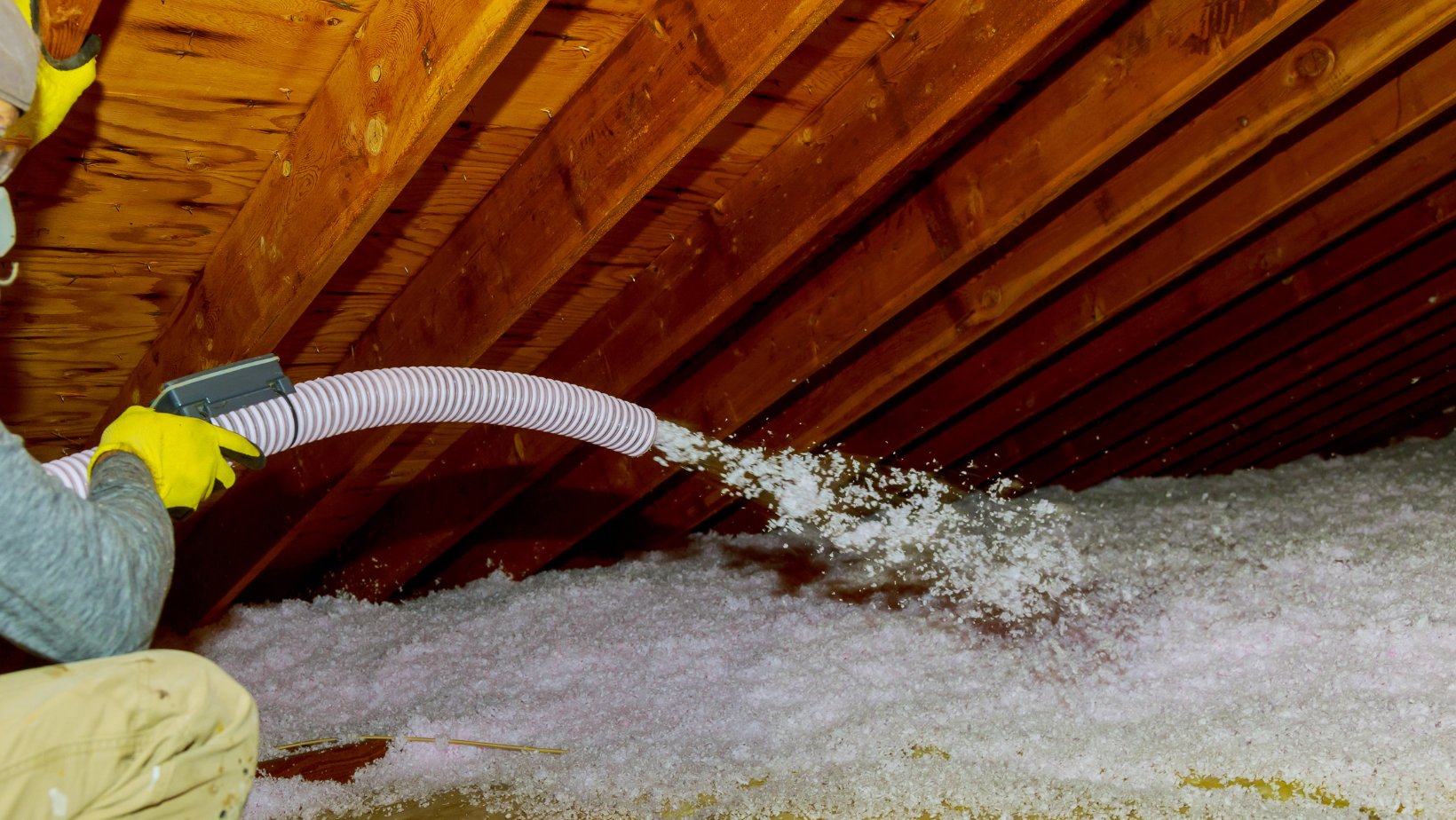 Blown-in insulation in a home attic