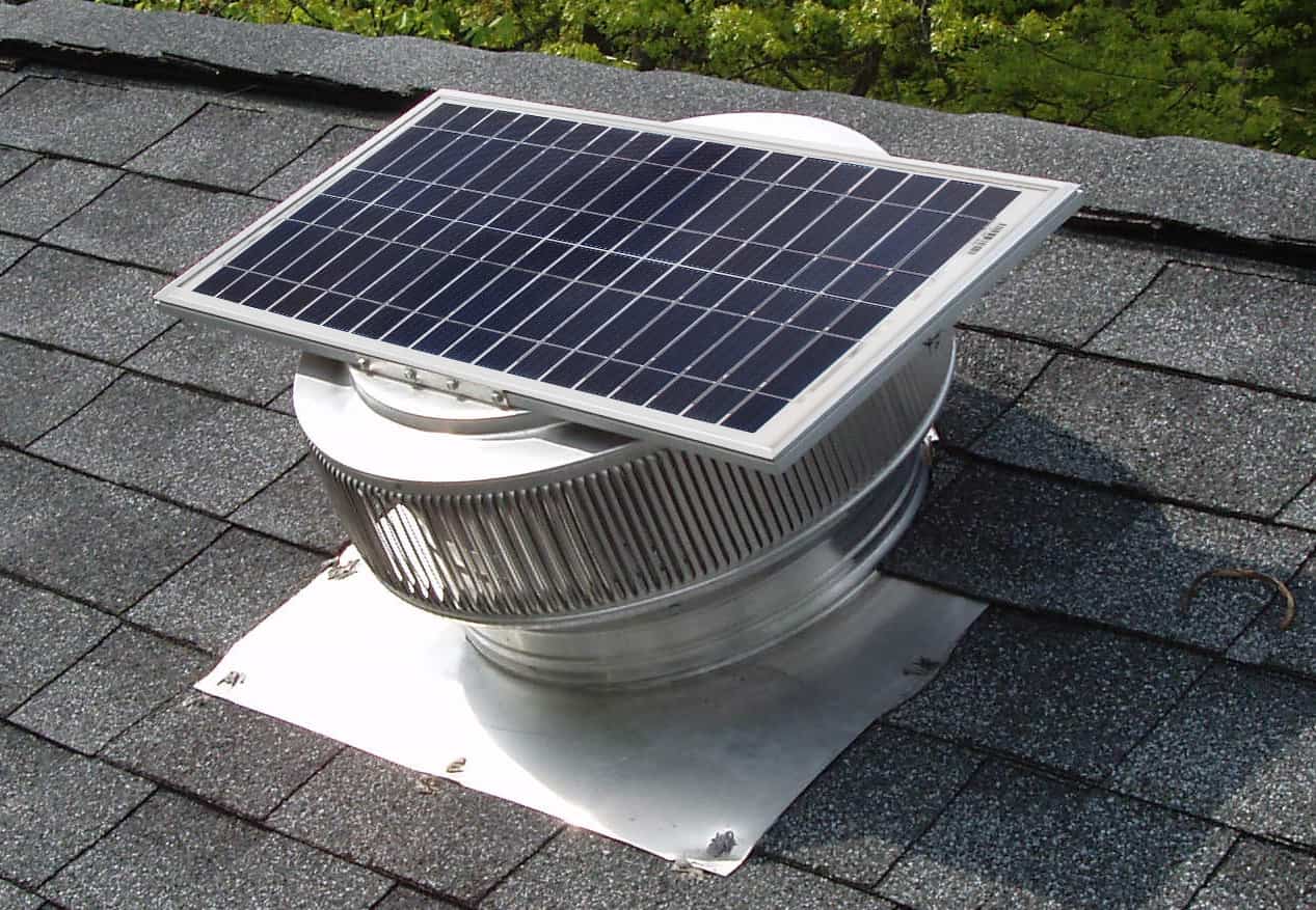 Solar attic vents installed on a roof