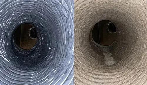 Inside a residential air duct during a professional cleaning